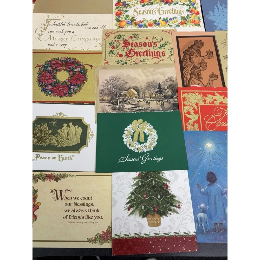 Vintage Metallic Christmas Cards Fronts ONLY for Scrapbooking Crafts Lot of 50+